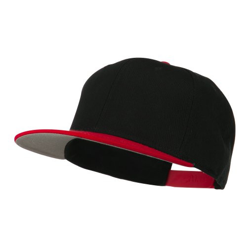 Two Tone Superior Cotton Twill Flat Bill Snapback Cap - Red Black OSFM