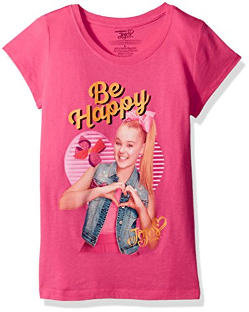 Jojo Siwa Big Jo Siwa Be Happy Girls Short Sleeve T-Shirt- hot Pink- S-7