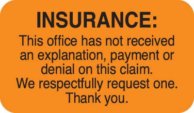 Doctor Stuff - File Folder Chart Labels- MAP2700- Insurance- Insurance Claims Stickers- Fluorescent Orange/Black- 1-1/2inch x 7/8inch- 250 per Box