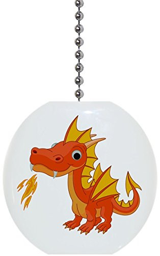 Orange Fire Breathing Dragon Solid Ceramic Fan Pull