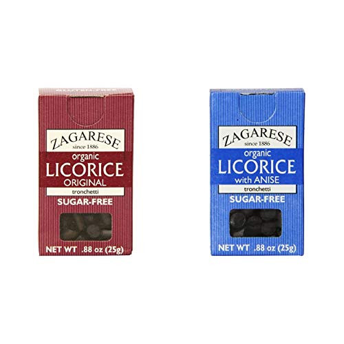 Zagarese 100 percent Organic Licorice- Original- 0.88 Ounce Flip Top Box  and  100 percent Organic Licorice with Anise- 0.88 Ounce Flip Top Box