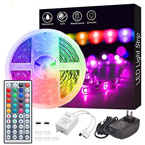 TMICOS Led Strip Lights- Waterproof 16.4ft 5m Flexible Color Changing RGB SMD 5050 150leds LED Strip Light Kit with 44 Keys IR Remote Controller and 12V Power Supply