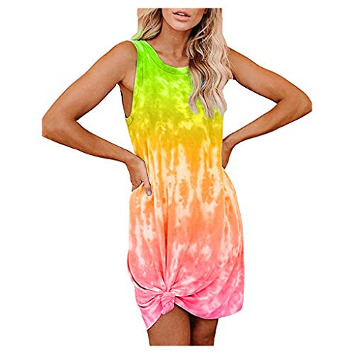 Shakumy Women Dresses Tie Dye Sleeveless T Shirt Short Dress Summer Casual Loose Sundress Beach Floral Print Mini Tank Dress