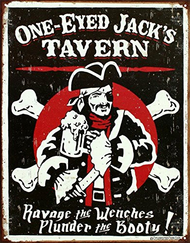 One Eyed Jack's Tavern Distressed Tin Sign 13 x 16in