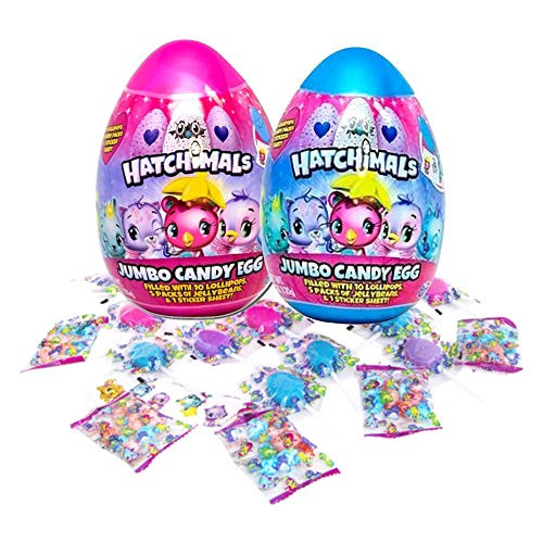 Hatchimals Jumbo Prefilled Plastic Eggs Filled with Lollipops- Jelly Beans and Collectible Stickers- Pack of 2 Hatchimals Jumbo Prefilled Plastic Eggs Filled with Lollipops- Jelly Beans and Collectible Stickers- Pack of 2