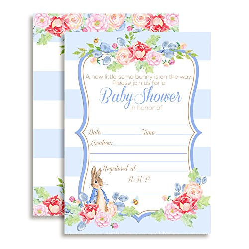 Amanda Creation Little Rabbit Boy Baby Shower Fill in Style Invitations. Set of 20 Including envelopes