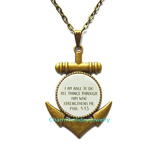 Phil 4-13-I Am Able to Do All Things Through Him?Bible Verse Anchor Necklace?Scripture Jewelry?Scripture Jewelry?Verse Anchor Necklace-241