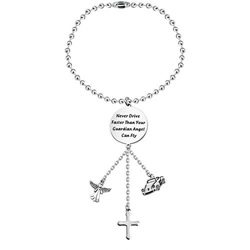 bobauna Guardian Angel Cross Car Charm Never Drive Faster Than Your Guardian Angel Can Fly Driving License Gift for New Driver -Never Drive disc car Charm-