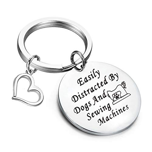 PLITI Dog Lover Gift Quilting Keychain Easily Distracted by Dogs and Sewing Machines Sewing Sewers Gifts for Sewers and Quilters