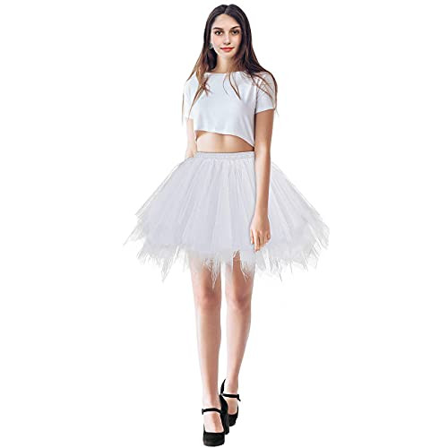 Tutu Skirts for Women Vintage 1950s Dance Tulle Skirt Crinoline Petticoat Puffy Bubble Ballet Half Slip Skirt White
