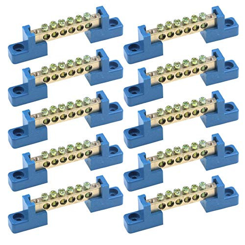 Quluxe Terminal Bus Bar Terminal Block Brass Wire Screw Terminal- 6 Positions Screw Brass Terminal Grounding Strip Bus Bar Block -Pack of 10-