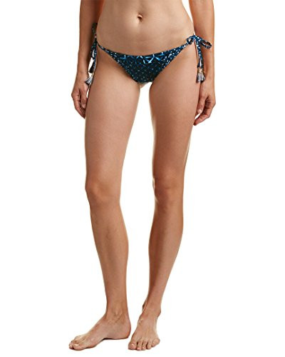 Lucky Brand Junior's Shibori Patchwork Tie Side Bikini Bottom- Indigo- L