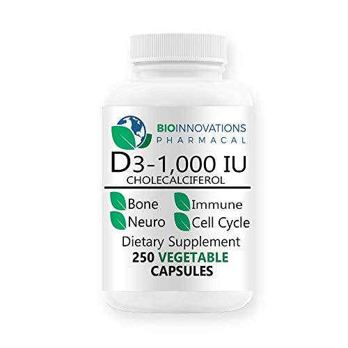 Vitamin D3-1000 IU- 250 Vegetable Capsules- BioInnovations- Support for Muscles- Bones- Teeth- Breast- Prostate- Heart- Colon and Immune Health