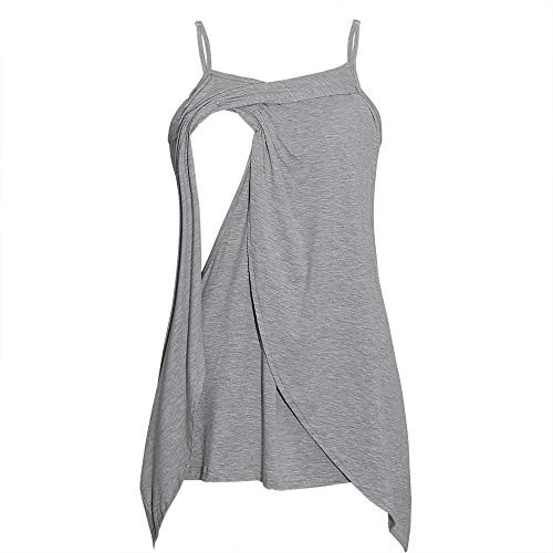 PARNIXS Women's Maternity Nursing Tank Tops Cami Sleeveless Breastfeeding Clothes Shirts-Light Gray-M