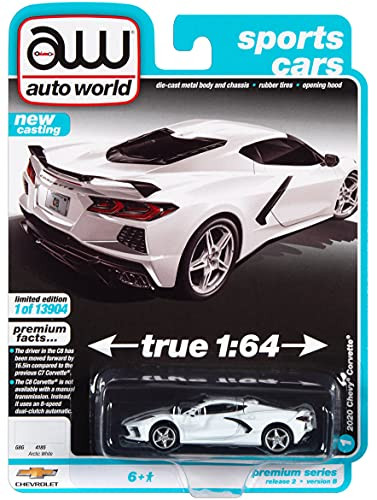 2020 Chevy Corvette C8 Stingray Arctic White Sports Cars Limited Edition to 13904 pcs Worldwide 1/64 Diecast Model Car by Autoworld 64312-AWSP065 B