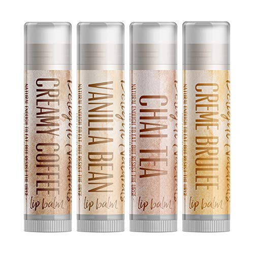 Delight Naturals Coffee House Lip Balm Set - Creamy Coffee- Chai Tea- Creme Brulee- Vanilla Bean