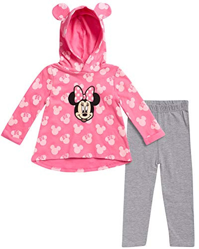 Disney Baby Girls Minnie Mouse 2 Piece Fleece Hoodie Legging Set -Newborn/Infant-- Pink-Heather Grey Minnie- Size 0-3M