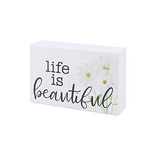 Collins Painting Uplifting White Floral Box Sign -Life is Beautiful-