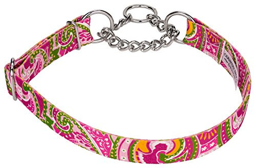 Country Brook Design Pink Paisley Half Check Dog Collars - Extra Large