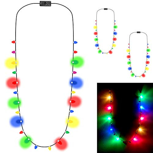 Glowmaker Light Up Christmas Holiday Mini Bulb Necklace -3 Pack-. 10 LED with 4 Color Lights. 3 Light Modes. 14 Decorative Plastic Bulbs for a Total of 24 Mini Bulbs