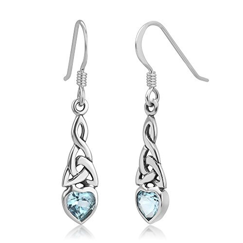 925 Sterling Silver Celtic Knot Blue Topaz Gemstone Heart Drop Dangle Hook Earrings 1.29 inches 925 Sterling Silver Celtic Knot Blue Topaz Gemstone Heart Drop Dangle Hook Earrings 1.29 inches