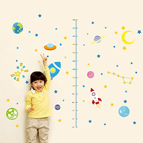Wallpark Cartoon Space Universe Rocket Stars Moon Height Sticker- Growth Height Chart Measuring Removable Wall Decal- Children Kids Baby Home Room Nursery DIY Decorative Adhesive Art Wall Mural