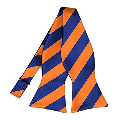 TieMart Striped Self-Tie Bow Tie -Royal Blue and Orange-