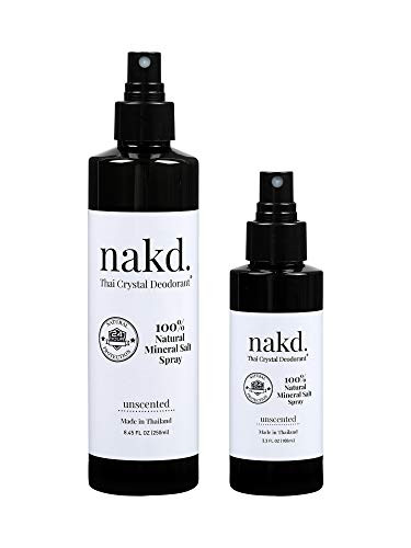nakd. Thai Crystal Deodorant Spray  2 Salt Deodorant Crystal Sprays- 8.45 FL oz. Regular Plus 3.3 FL oz. Travel Size  All Natural and Unscented Aluminum Free Deodorant for Women- Men- and Kids