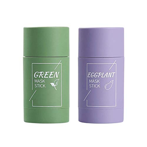 LGCTION Green Mask Stick Purifying Clay Stick Mask Face Mask Stick Deep Cleansing Oil Control Anti-Acne Mask Fine Solid Mask Green Tea Aubergine Blackhead Remover Mask Pores Shrink-GreenPlusPurple-