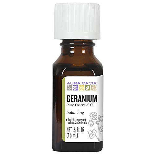 Aura Cacia 100 percent Pure Geranium Essential Oil | GC/MS Tested for Purity | 15 ml -0.5 fl. oz.- | Pelargonium graveolens
