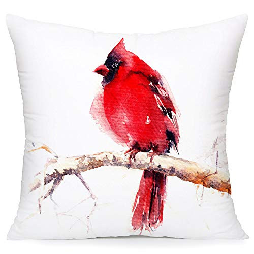 Royalours Pillow Covers Super Soft Christmas Red Cardinal Bird Resting on a Tree Branch Throw Pillow Covers Winter Snow Decor Pillowcase Cushion Cover 18 x 18 Inches -Bird-1-