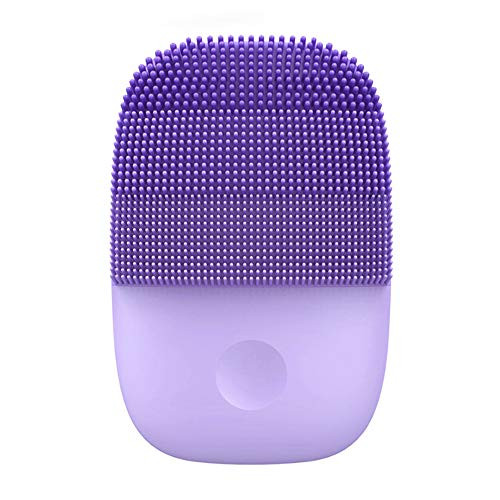 Facial Cleansing Brush-Rechargeable IPX7 Waterproof Sonic Vibrating Face Cleanser Face Scrubber Massager Blackhead Silicone Face Brushes for Deep Cleaning-Exfoliating  and  Removing Blackhead-Purple-