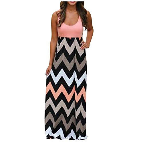 Kaitobe Dress for Women- Womens Stripe Print O-Neck Sleeveless Summer Dresses Long Maxi Dres Casual Beach Party Sundress