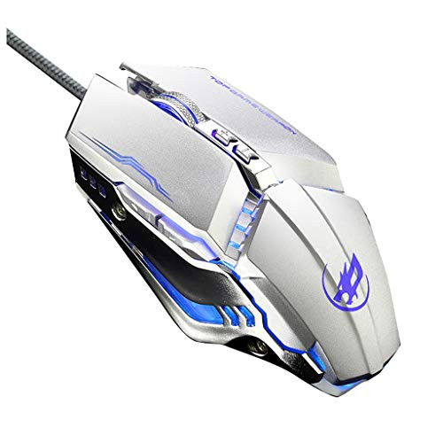 Gaming Mouse Wired- Ergonomic- Programmable 6 Buttons 3200DPI Silent Mouse LED Backlit USB Optical Mice for Windows PC Gamers -Sliver- Gaming Mouse Wired- Ergonomic- Programmable 6 Buttons 3200DPI Silent Mouse LED Backlit USB Optical Mice for Windows PC Gamers -Sliver-