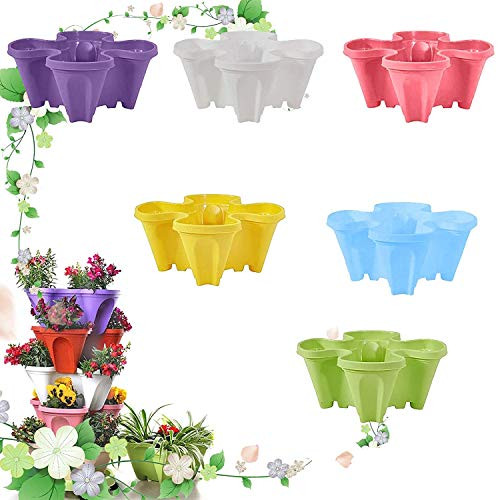 SAVON Stand Stacking Planters Strawberry Planting Pots- Vertical Gardening Planter Stackable Flower Pot Tower -Purple-