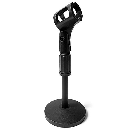 AxcessAbles CM-214 Round Base Adjustable Microphone Desk Stand with Mic Clip