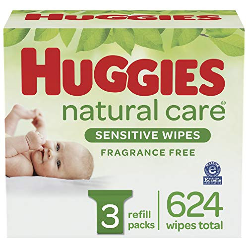 Baby Wipes- Huggies Natural Care Sensitive Baby Diaper Wipes- Unscented- Hypoallergenic- 3 Refill Packs -624 Wipes Total-