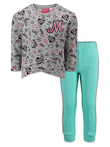 Disney Minnie Mouse Toddler Girls' Long Sleeve Fleece Sweatshirt Top  and  Leggings Set- Grey 2T