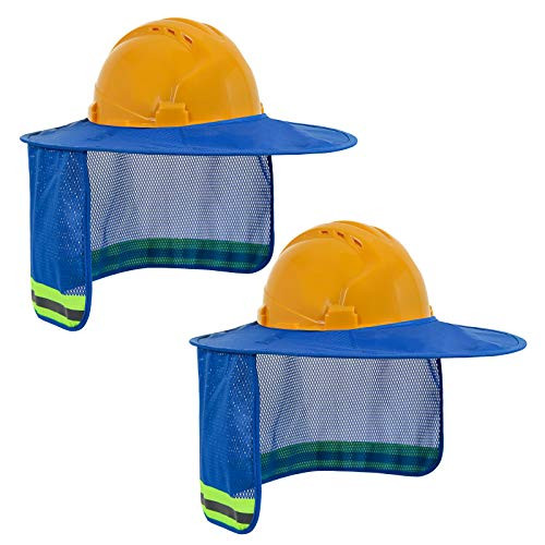 TCCFCCT Hard Hat Sun Shade- Full Brim Mesh Neck Sun Shade with Reflective Strip- High Visibility Sun Visor Neck Shade for Hard Hat Accessories- -Hard Hat Not Included-- 2 Packs- Blue