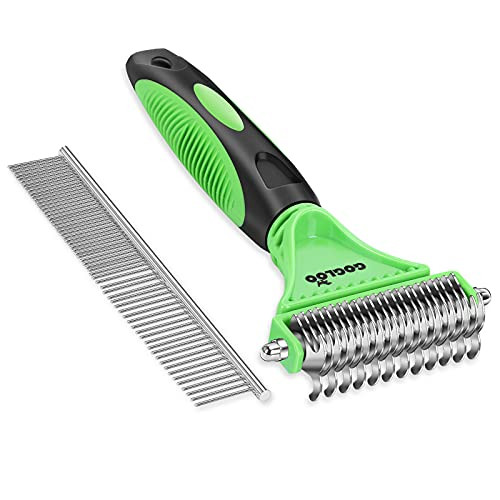 Gogloo Pet Dematting Comb Grooming Tool Kit for Dog and Cat Double Sided Blade Rake Comb with Grooming Brush Supplies - Removes Loose Undercoat- Mats and Tangled Hair Dematting and Deshedding