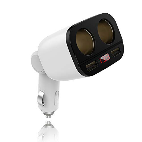 Essoy Car Socket Cigarette Lighter Splitter Dual USB Charger with Voltage Display, 3.1A 12-24V, Fast car Charger Adapter (White)