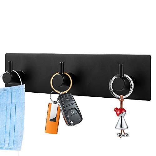 Picowe Key Holder for Wall Decorative- Adhesive Stainless Steel Key Hooks- Key Hanger Key Organizer for Wall- Towel Hook Coat Hanger for Kitchen Bathroom Mudroom Hallway Entryway- Black Color