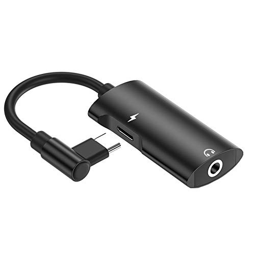 Type C Audio Charger Adapter, dream_light Elbow 2 in 1 USB C to 3.5mm Headphone Audio Jack Cable for Huawei P20/Mate 10 Pro, Xiaomi 6, Moto Z, Nubia Z17, LeTV, Support Calling & Charging (Black)