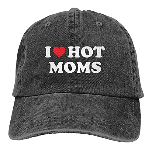 Garitin I Love Hot Moms Unisex Denim Baseball Cap Retro Washed Adjustable Dad Hats-Black Garitin I Love Hot Moms Unisex Denim Baseball Cap Retro Washed Adjustable Dad Hats-Black