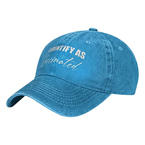 I Identify As Vaccinated Funny Unisex Denim Baseball Cap Retro Washed Adjustable Dad Hats-Blue