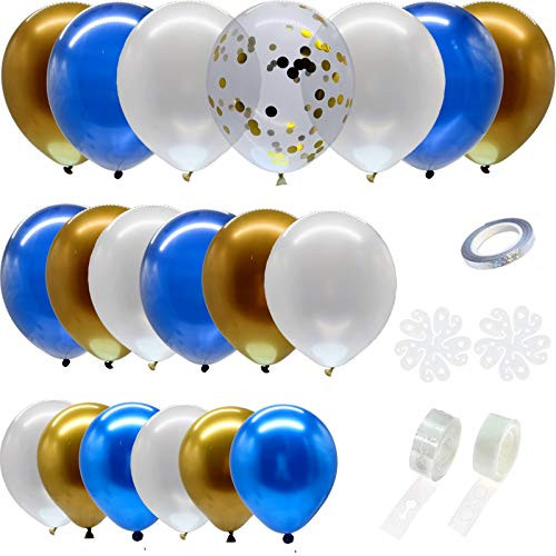 Wootkey 120Pcs Navy Blue Gold White Balloon Arch Garland Kit- Royal Blue White Pearlescent Latex Balloon Gold Confetti Metallic Balloon Arch for Baby Shower Birthday Wedding Graduation Father's Day Party Supplies