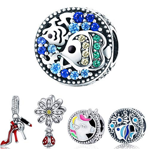 WOSTU 925 Sterling Silver Beach Sea Beads Blue Charms fit Charm Bracelets