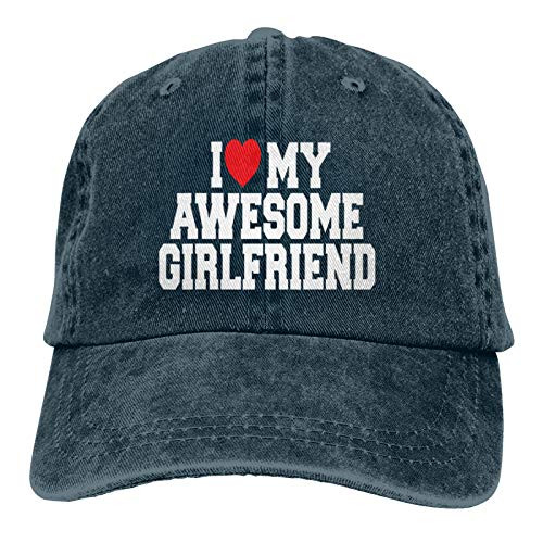 I Love My Awesome Girlfriend Baseball Cap Unisex Vintage Trucker Hat Adjustable Cowboy Hats for Mens Womens Navy