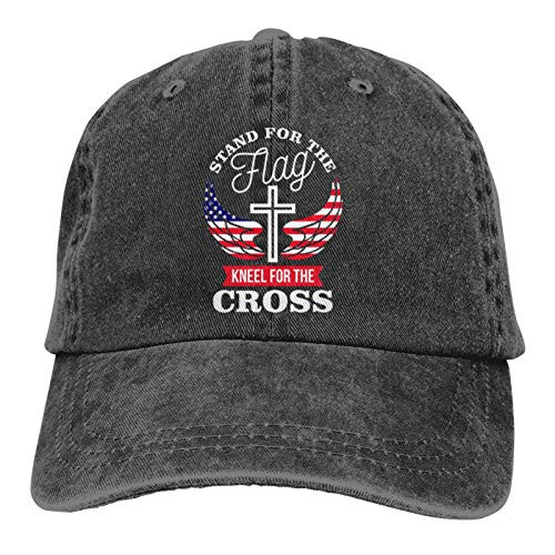 Stand for The Flag Kneel for The Cross Baseball Cap Unisex Vintage Trucker Hat Adjustable Cowboy Hats for Mens Womens Black