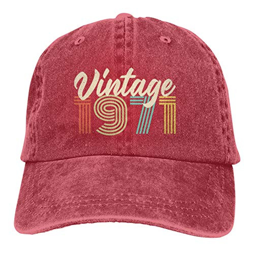 Vintage 1971 Baseball Cap Unisex Vintage Trucker Hat Adjustable Cowboy Hats for Mens Womens Red